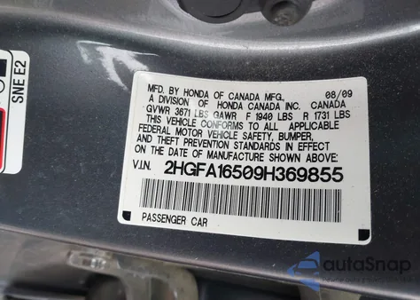 2009 Honda Civic Lx from USA, damaged, VIN 2HGFA16509H369855